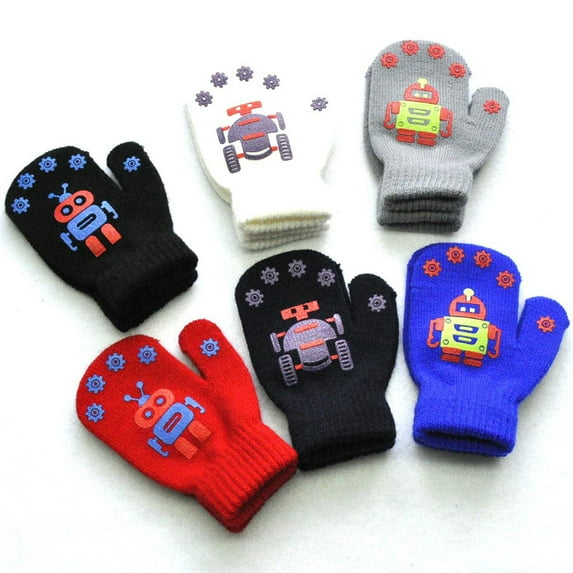 Puntoco Clearance Children Winter Warm Robot Print Patchwork Knitted Gloves