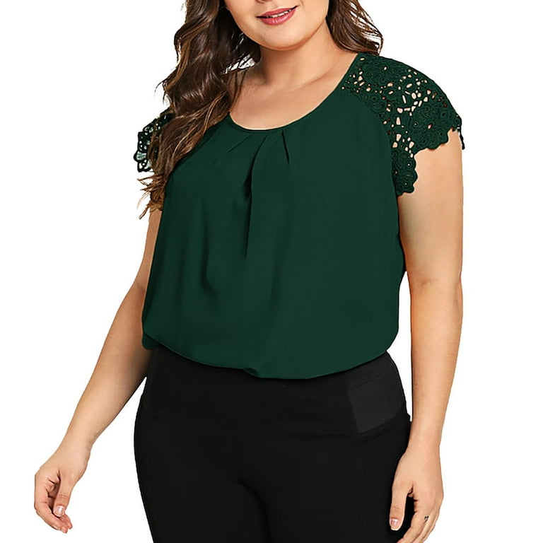 Puntoco Clearance Plus Size Tops,Plus Size Solid Floral Lace