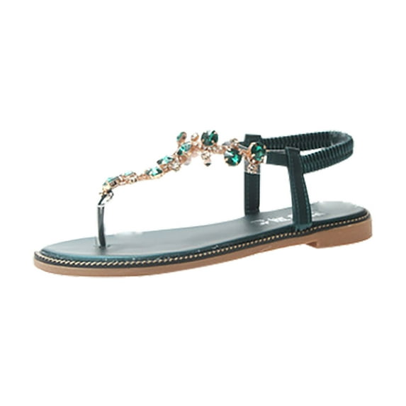 Puntoco Clearance Slippers,Roman Style Women'S Shoes Low-Heel Elastic Band Slip-On Sandals Flip-Flops Green