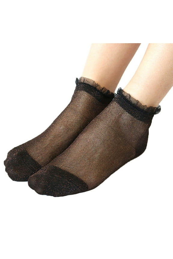 Clearance Summer Women Ladies Sheer Silky Glitter Transparent Short Stockings Ankle Socks