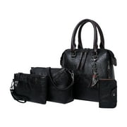Puntoco Clearance Upgrade Handbags Wallet Tote Bag Shoulder Bag Top Handle Satchel Purse Set 4Pcs Black