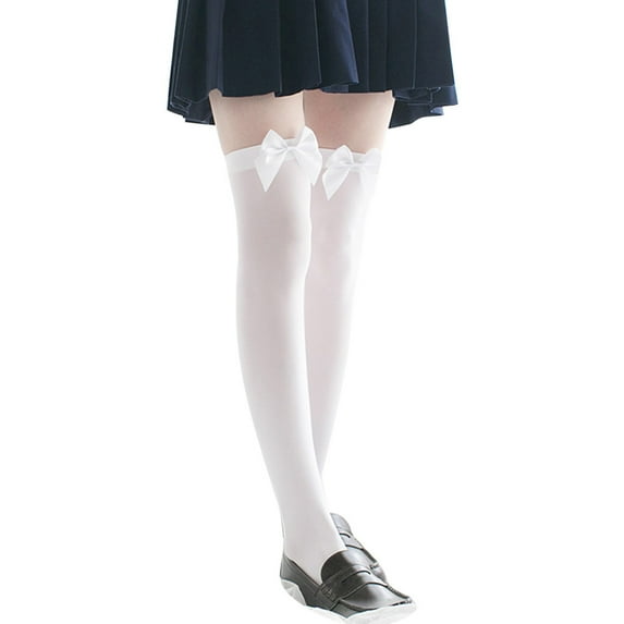 Puntoco Clearance Velvet Lady Spring and Autumn White Stockings Bow Knee Socks Stocking