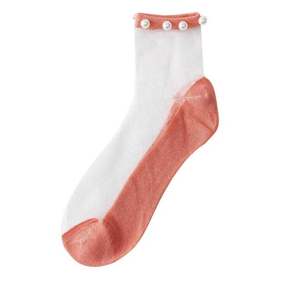 Puntoco Clearance Women Mesh Ladies Solid Patchwork Thin Socks Women’S Stockings Orange