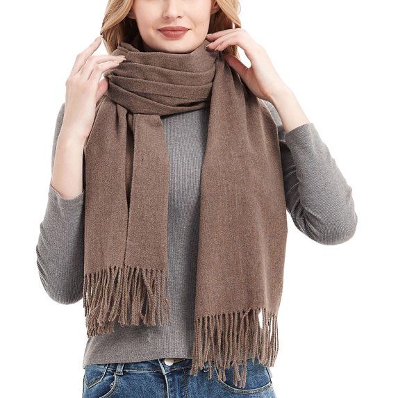 Puntoco Clearance Women'S Winter Warm Scarf Solid Color Scarf Tassel Knitted Scarf Coffee