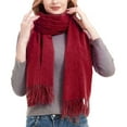thumbnail image 1 of Puntoco Clearance Women'S Winter Warm Scarf Solid Color Scarf Tassel Knitted Scarf Wine, 1 of 5