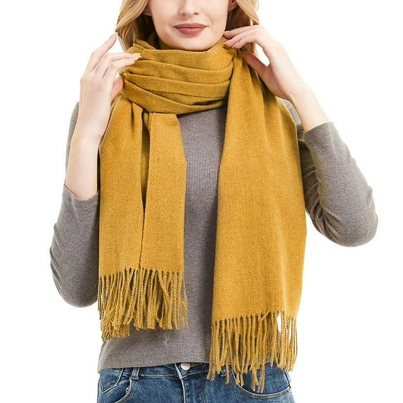 Puntoco Clearance Women'S Winter Warm Scarf Solid Color Scarf Tassel Knitted Scarf Yellow