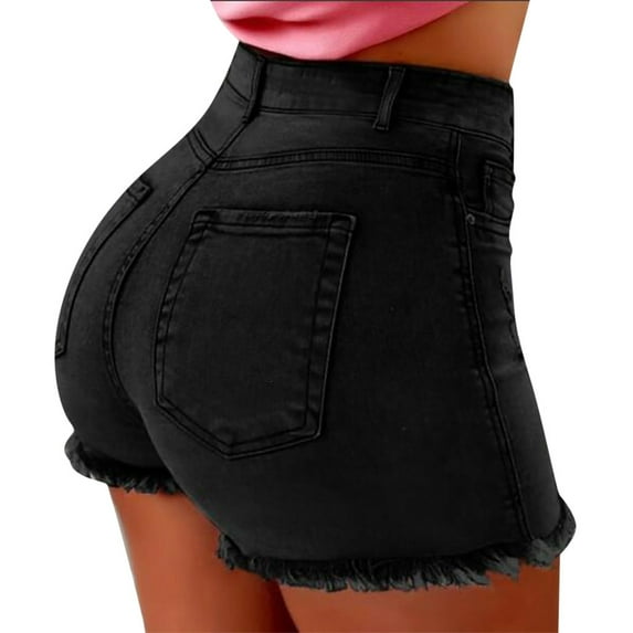 Puntoco Clearance Women Summer Short Jeans Denim Female Pockets Wash Denim Shorts Black M(M