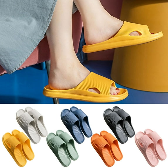 Puntoco Cloud Slippers for Women and Men, Pillow House Slippers Shower Shoes Indoor Slides Bathroom Sandals, Ultimate Comfort, Lightweight, Thick Sole, Non-Slip Yellow-B 8.5(40-41)