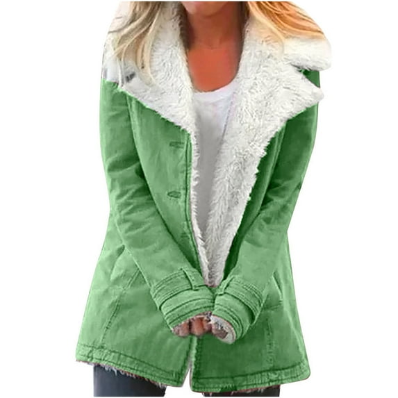 Puntoco Coat Clearance Women Plus Size Winter Warm Composite Plush Button Lapels Jacket Outwear Coat Green 18(XXXXXL)