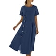 thumbnail image 1 of Puntoco Dresses for Women Summer Cotton Linen Solid Gauze Dress Loose Casual Beach Vacation Flowy Midi Dress with Pockets Navy M(M), 1 of 9