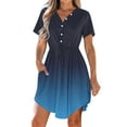 thumbnail image 1 of Puntoco Dresses for women Women's Summer Dress Casual V Neck Short Sleeve Drawstring Dresses with Pockets Dark Blue XXL(XXL), 1 of 9