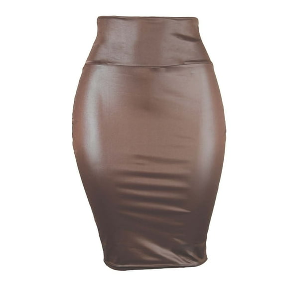 Puntoco Dresses for women 2025 elegant classy Women PU Skirt, High Waist Bodycon Pencil Midi Skirt, Black Work office Mini Skirt, Casual Slim Midi Hip Skirt Coffee 10(XL)