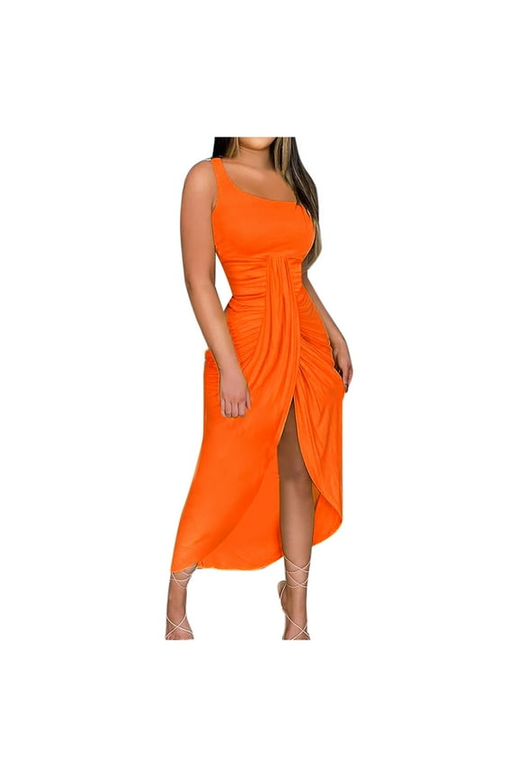 Dresses for women 2025 elegant classy Women's Plus Size Casual Midi Dress Summer Short Sleeve Beach Dress Swing Flowy Tiered Dresses Orange 12(XXL)