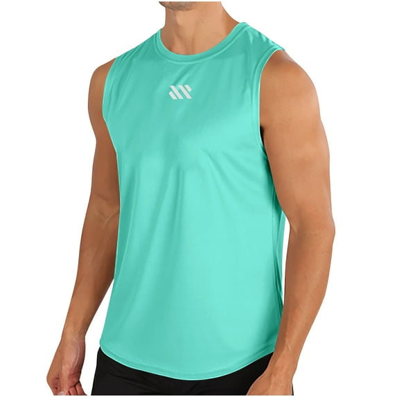 Puntoco Fashionable Men's Round-neck Solid Color Mesh Drying Sleeveless Sky Blue M(M)