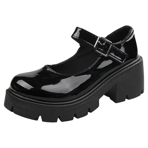 Puntoco Flat Shoes for Women Clearanc British Shoes Women Mary Janes Vintage Girls Students High Heel Cosplay Shoes Black 6(37)