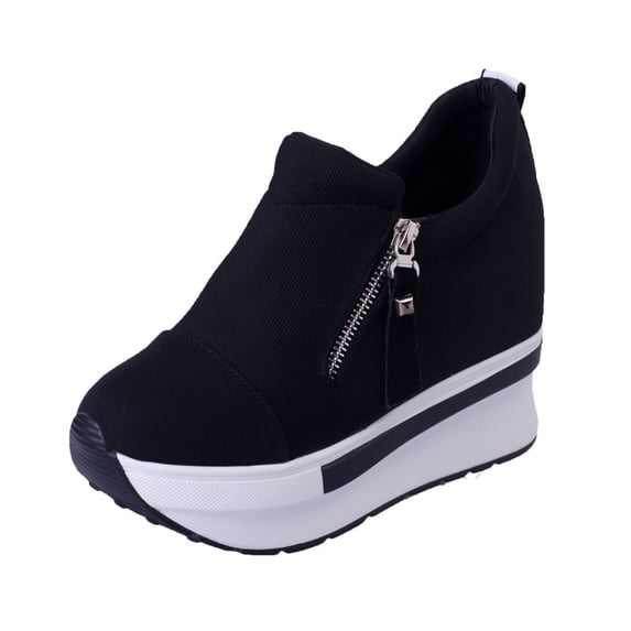 Puntoco Flat Shoes for Women Clearanc Women'S Slip-On Slip-On Side Zipper Platform Sole Casual Shoes for Women Black 6.5(38)