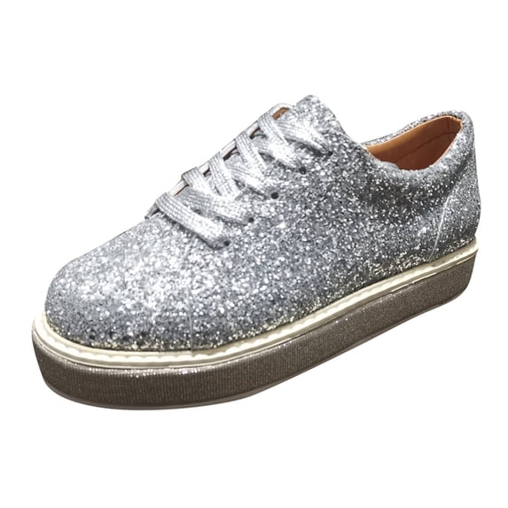 Puntoco Flat Shoes for Women Clearanc Womens Outdoor Flats Round Toe Non-Slip Sport Casual Shoes Single Shoes Silver 6(36)