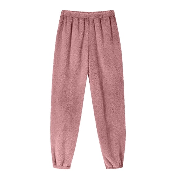 Puntoco Fuzzy Pajama Pants Women Plush Fluffy Pajama Pants Winter Warm Fuzzy Fleece Lounge Bottoms Sleepwear with Pockets Pink S(S)