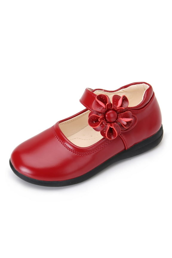 Girl's Leather Shoes Girls Dress Shoes Toddler Kids Ballet Flats Flower Girls Wedding Party Bow Princess Kid Shoes Winter Snow Boots for Kids Red 9.5 M(26)