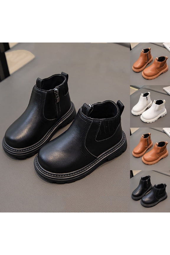 Girls Ankle Boots Kids Dress Short Boots Low Heel (toddler,littile kids) Winter Snow Boots for Kids White 7.5-8Years