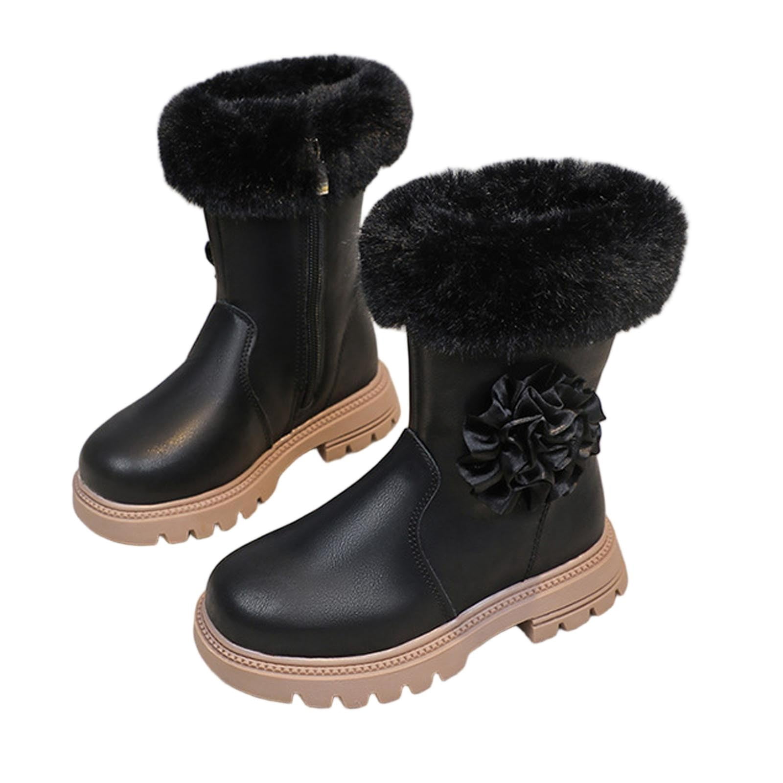 Puntoco Girls Glitter Snow Boots Kids Bungee Lacing Warm Faux Fur-Lined ... - Texture-Enhanced Lacing Enabling Non-Slip Performance On Boots