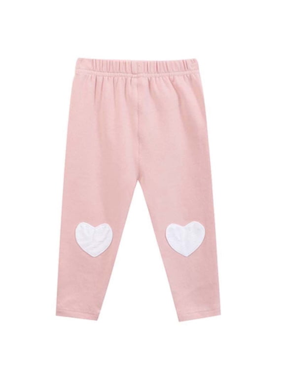 Girls Heart Patch Leggings Thin Elastic Waist Stretchy Pants for Toddlers Pink