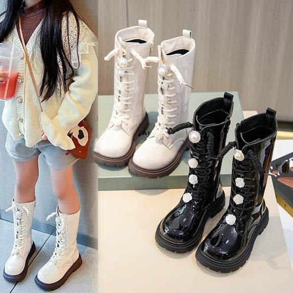 Puntoco Girls Knee High Boots Fall Boots Winter Snow Tall Boot Dress Shoes for Toddler Little Kid Big Kid Winter Snow Boots for Kids Black 2.5(37)