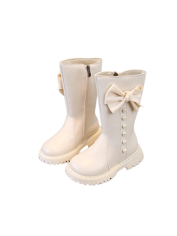 Girls Knee High Fashion Boot Zip Up Boot Fall and Winter Zipper High-Top Leather Boots Winter Snow Boots for Kids White 1.5(35)