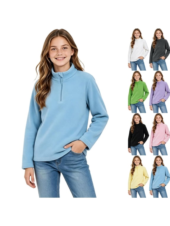 Girls' Polar Fleece Quarter-Zip Mock Jackets for Boys Girls Yellow 160(14-15 Years)
