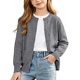 thumbnail image 1 of Puntoco Girls Preppy Knit Cardigan Button-Up Sweater Coat with Pockets Gray 160(12-13 Years), 1 of 9