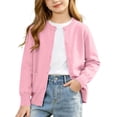thumbnail image 1 of Puntoco Girls Preppy Knit Cardigan Button-Up Sweater Coat with Pockets Pink 130(6-7 Years), 1 of 9