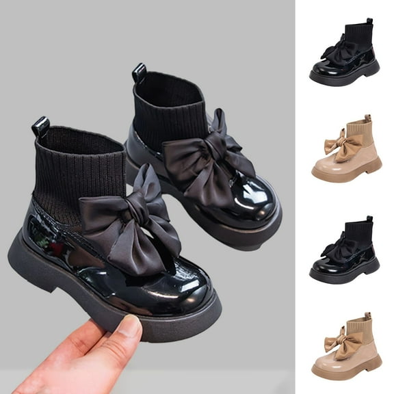 Puntoco Girls' Solid Color Style Children's Socks Shoes Princess Shoes Leather Shoes Winter Snow Boots for Kids Khaki 2 M(36)