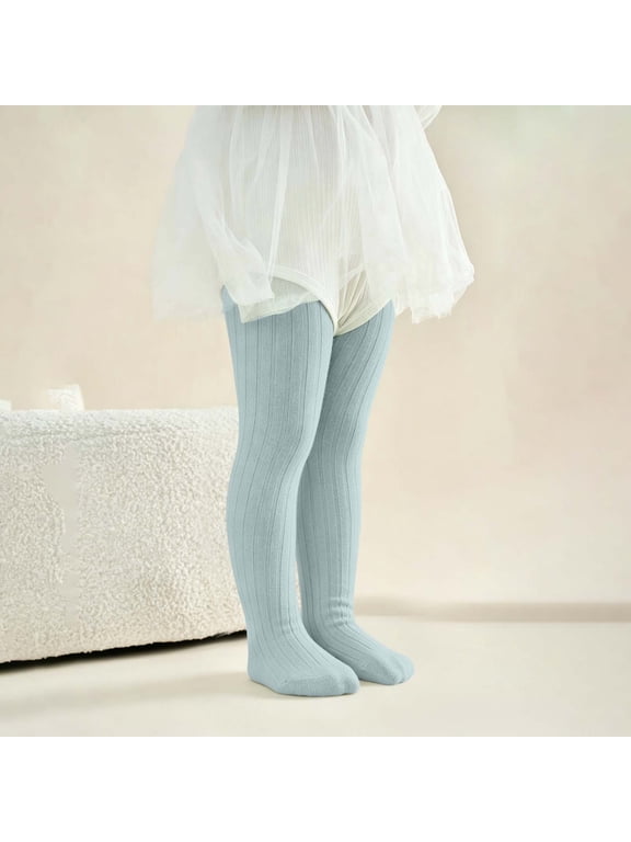 Girls Tights Cotton Cable Knit Footed Pantyhose Seamless Leggings Tights Toddler Baby Girl Stretchy Stockings Light Blue 2-3 Years