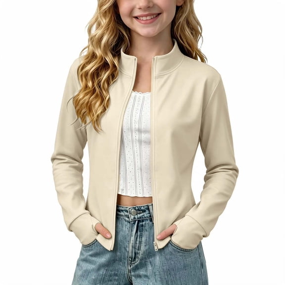 Puntoco Girls Yoga Jacket Full Zip Stand Collar Athletic Track Top White 11-12 Years