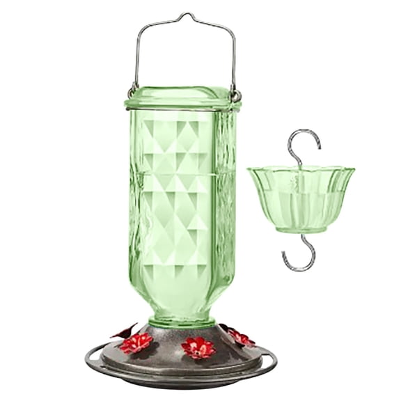 Puntoco Glass Hummingbird Feeder for Outdoor Hanging with Ant Moat and 6 Feeding Ports Nectars Feeder for Garden Decor