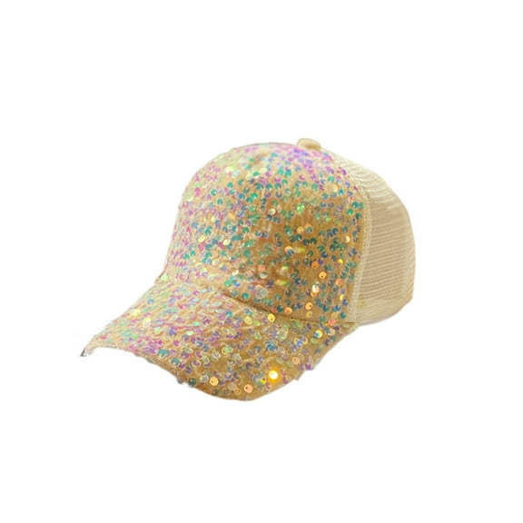 Puntoco Glitter Sequin Baseball Cap Hat Adjustable Mesh Caps Baseball Party Hat for Women