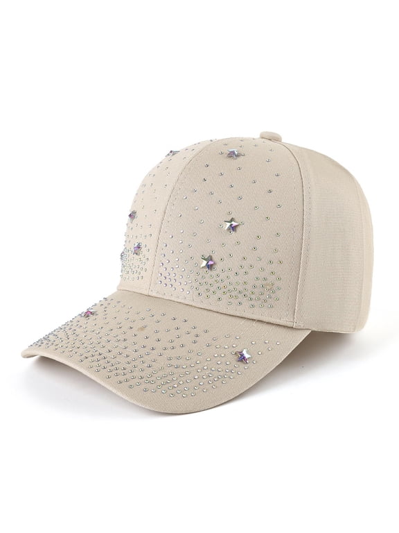 Hat for Womens Women Rhinestone Star Studded Baseball Cap, Sparkly Adjustable Bling Sun Hat Fashion Crystal Studded Trucker Cap for Daily Party