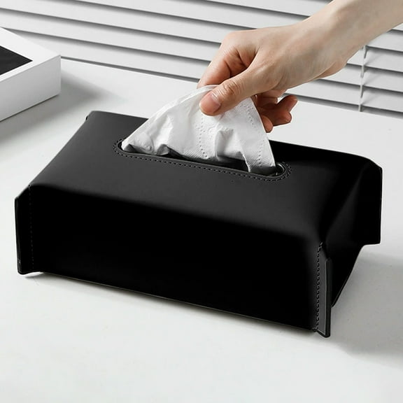 Puntoco High Grade Feeling of Black Leather Tissue Box Home Living Room Coffee Table Upscale and Extravagant Abbreviated Napkin Box Commercial