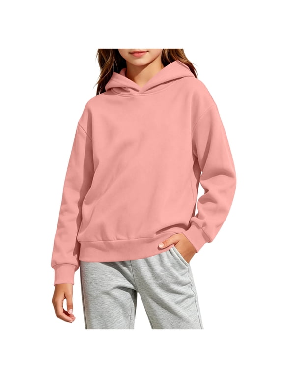 Hoodies for Girls Solid Hooded Sweatshirts for Girls Long Sleeve Girls Pullover Top Lightweight Fall Shirt for Teen Girls with Pocket Pink 2-3 Years