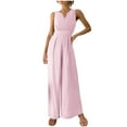 thumbnail image 1 of Puntoco Jumpsuit for women Clearance Womens Summer Solid Casual Sleeveless Suspender Long Jumpsuit Pink 12(XXL), 1 of 9