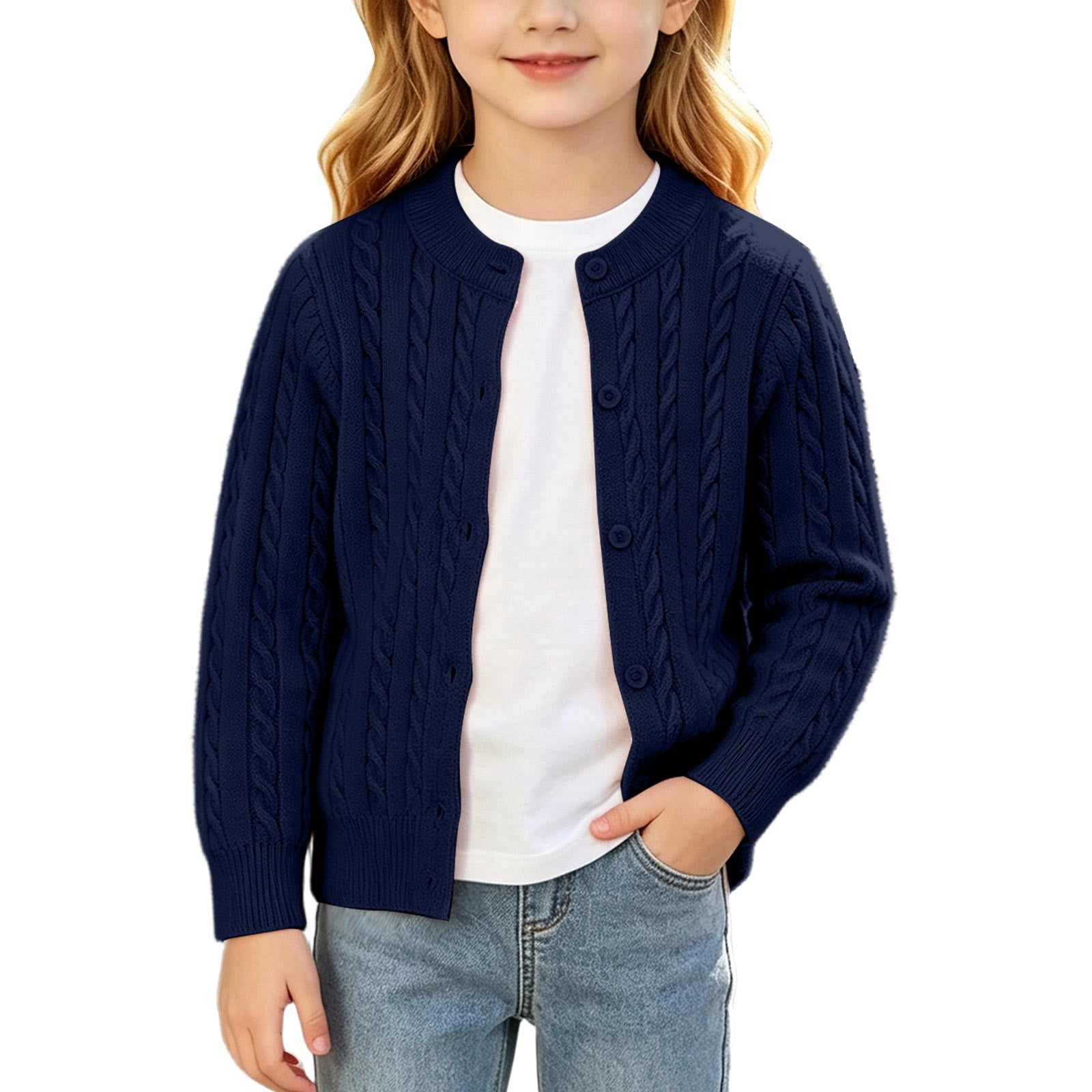 Puntoco Kids Cable Knit Cardigan Vintage Button-Up Chunky Sweater Coat ...