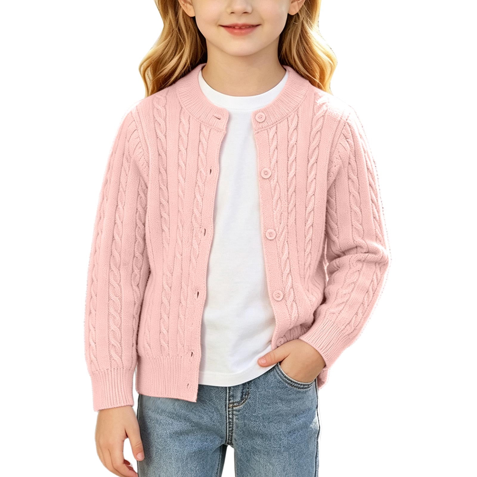Puntoco Kids Cable Knit Cardigan Vintage Button-Up Chunky Sweater Coat ...