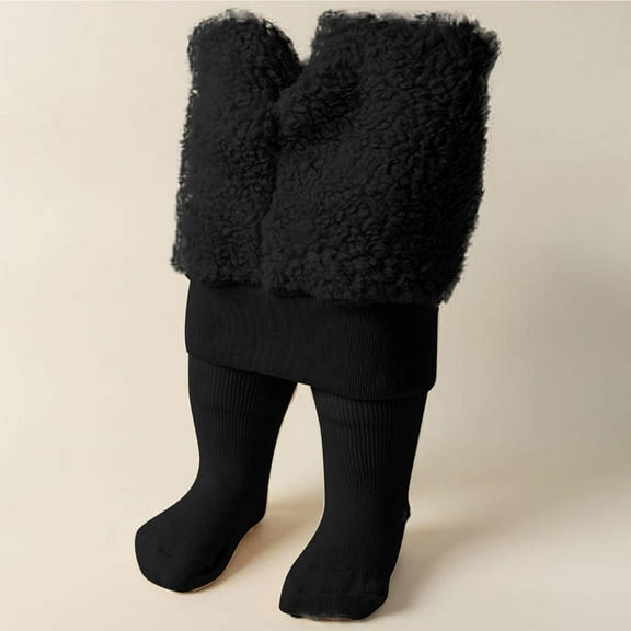 Puntoco Kids Clothing Clearance Girls' Solid Colored Plush Leggings with Thick Jumpsuit Pants for Warmth