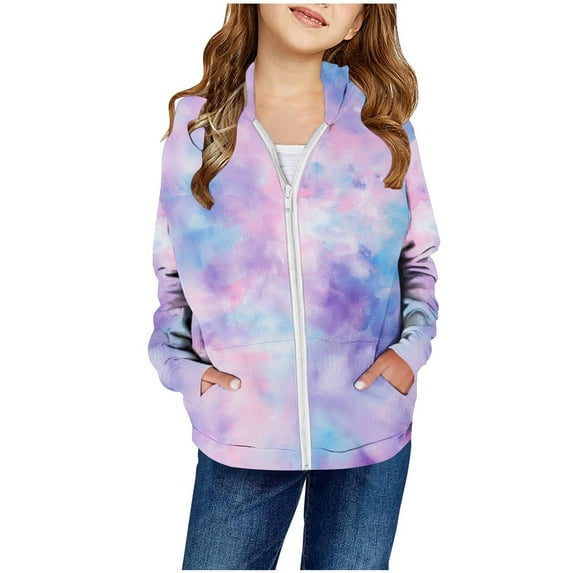 Puntoco Kids Clothing Clearance Toddler & Girls Full Zip Hoodie Soft Cotton Zipper Sweatshirts Tie Dye Printed Sweater Hooded