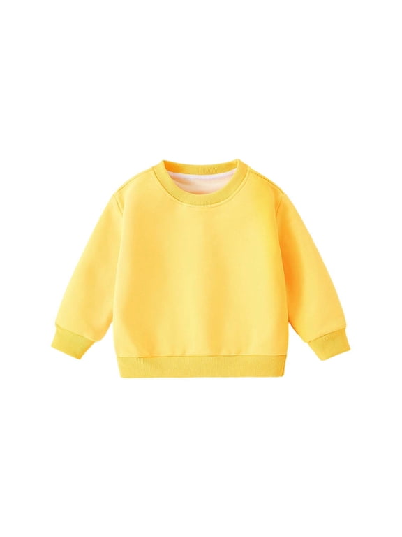 Kids Fleece Lined Crewneck Sweatshirt Pullover Casual Top Yellow 1-2Years