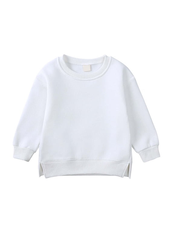 Kids Fleece Lined Crewneck Sweatshirt Solid Pullover Top for Little Boys and Girls White 100(2-3 Years)