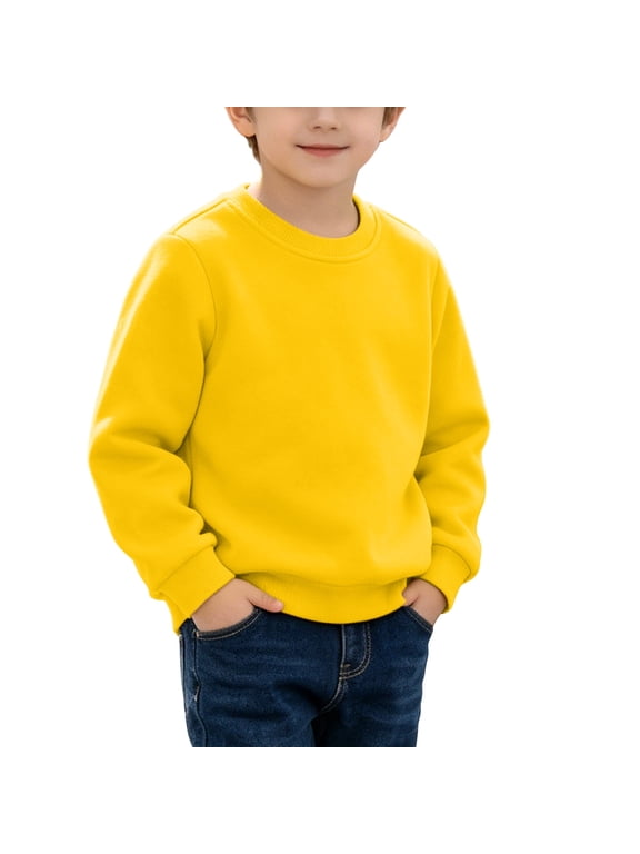 Kids Fleece Lined Pullover Hoodie Solid Crewneck Sweatshirt Warm Top Yellow 18 Months