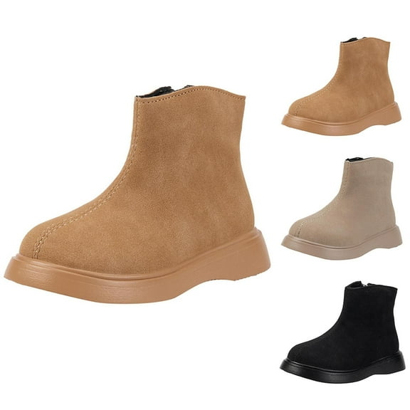 Puntoco Kids Girls' Boots Children's Boots Outdoor Boots Girls' Plush Short Boots Boys' boots Winter Snow Boots for Kids Khaki 12(30)