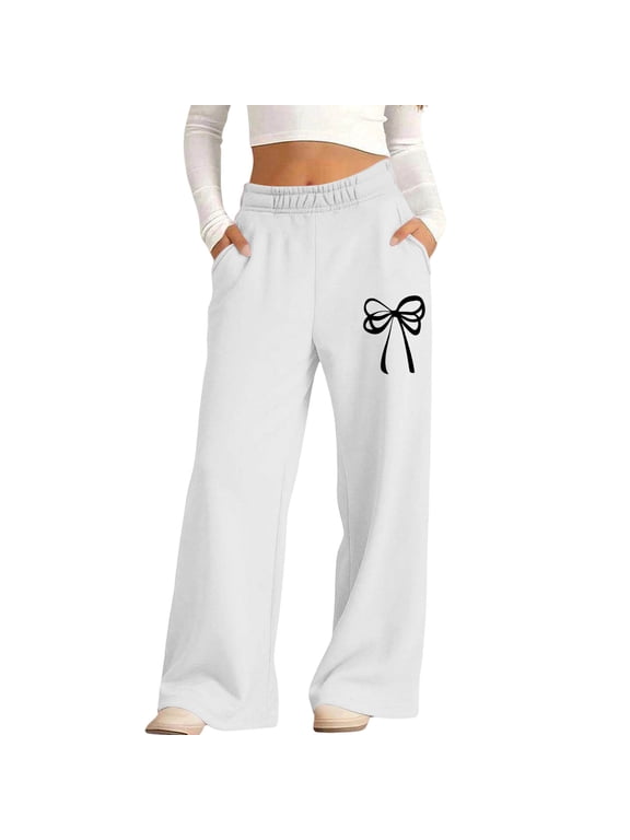 Kids Printed Fleece Lined Sweatpants Warm Winter Joggers with Side Pockets White