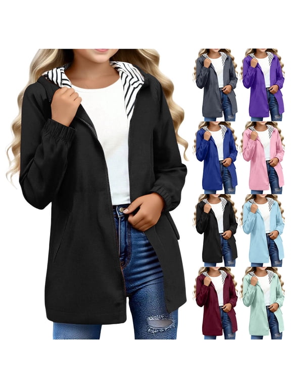 Kids Rain Jacket Boys Girls Waterproof Hooded Raincoats Fashion Lightweight Windbreaker Fall Zip Jackets with Pockets Wine 15 Years